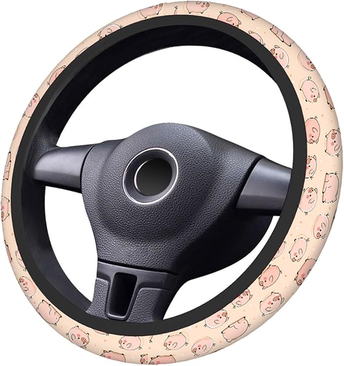 Swono Pig Cute Auto Car Steering Wheel Cover for Women Girls Funny Cartoon Cute Pigs Pink 15 Inch Steering Wheel Protector Case,Fits for Automotive Car SUV Sedans
