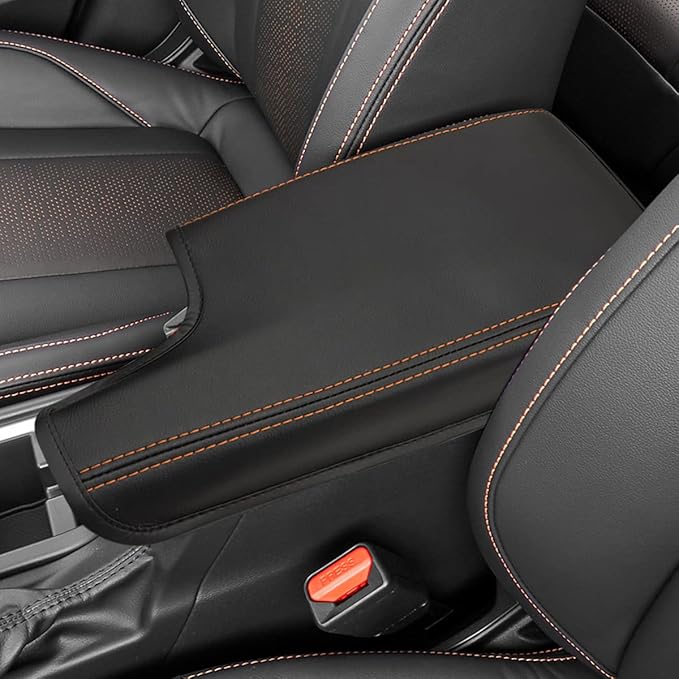 INTGET Car Center Console Armrest Cover for Subaru Crosstrek Accessories 2018 2019 2020 2021 2022 2023 Impreza 2017-2023 Leather Arm Rest Box Lid Middle Console Cover Seat Protector(Orange Stitches)