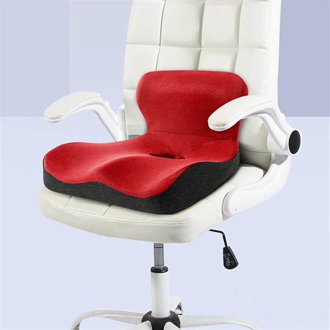 Car Seat Cushion & Lumbar Support Memory Foam Chair Pad, Back Support Pillow Chair Cushion for Office Reduce Tailbone Pressure & Improve Comfort(Rojo)