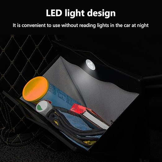 XSUPER Hanging Car Trash Can with Smart LED, Magnetic and Waterproof PU Leather Car Trash Bag, Multipurpose Garbage Can for Back Seat with 15 PCS Disposable Rubbish Bags, Black