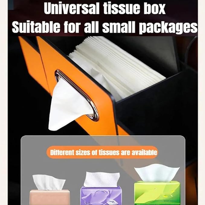 NOSBING Car Organizer And Storage Box, Back Seat Car Organizer, 5 in 1 Multifunctional Car Back Seat Storage Box with Drink Cup Holder Tissue Box, for Hold Phone,Snacks, Drinks, Handbag (Black-A)