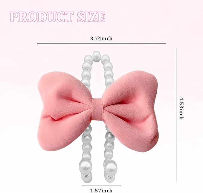 Car Seat Headrest Hook, 2PCS Elegant Bow Pearl Cute Vehicle Back Seat Hanger Hook, Automotive Headrest Storage Organizer for Handbag Purse Coat, Universal for SUV RV Truck (Pink)