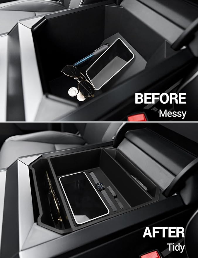 Motrobe Center Console Organizer for 2024-2026 Tesla Cybertruck Accessory Premium TPE Anti-Slip Armrest Storage Tray, OEM-Style Interior Accessories, No-Rattle Insert Box for Sunglasses, Phone & Coins