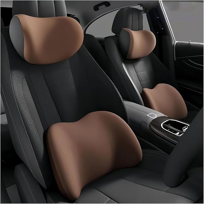 Car Lumbar Support Pillow and Car Neck Pillow Kit for Audi TT 2000-2020 2021 2022 2023 2024 2025 2026, Car Seat Neck Back Rest Pillows, Ergonomic Car Seat Headrest & Lumbar Cushion,C Coffee