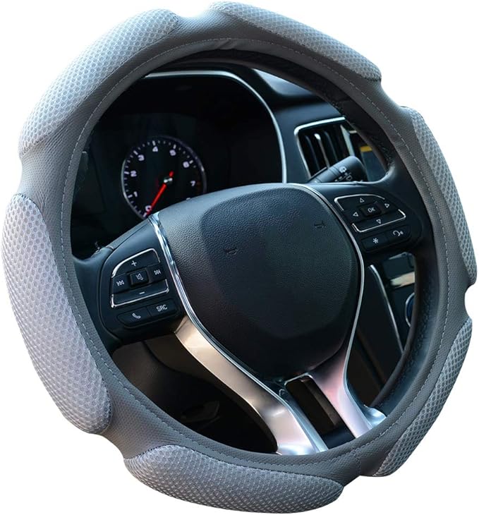 Auto Steering Wheel Cover Hand Pad Cushion Slip-on Universal Fit 15'' / 38 cm (Grey)