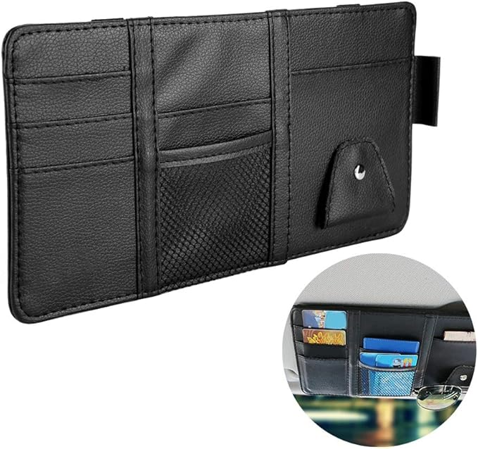 Aramox Car Backseat Organizer, Universal Multifunctional Premium PU Leather Car Sun Visor Storage Bags for CD,Sunglass,Card Organizer Holder