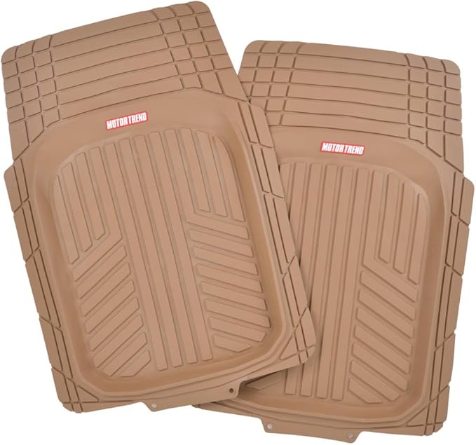 BDK Beige Heavy Duty Front & Rear Rubber Floor Mats Universal Liners for Car SUV Van & Truck, All Weather Protection with Anti-Slip Nibs, Fit Contours of Most Vehicles