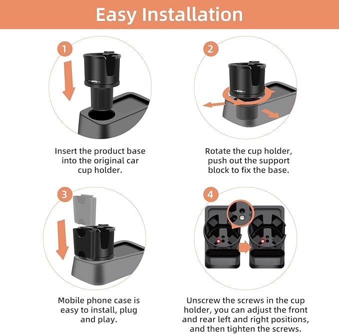 Car Cup Holder Expander with Phone Holder, 2 in 1 Big Cup Organizer with Adjustable Base, fits for Tumbler Cup 20-40oz Hydro Flask, Yeti, 3.4”-4.1” Cups