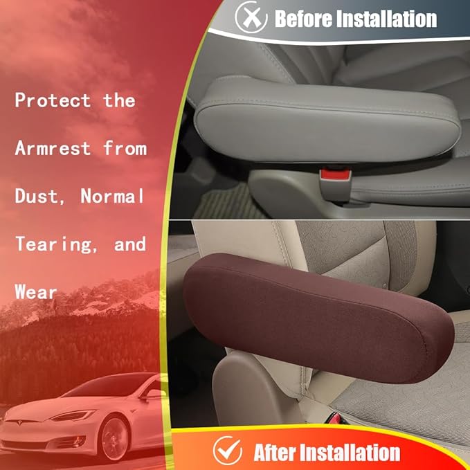 Smeyta 2PC Car Front Seat Armrest Covers,Seat Arm Rest Cover,Flat Cloth Fabric Armrest Cover,Replacement Car Front Seat Armrest Cover(Coffee,1Pair)