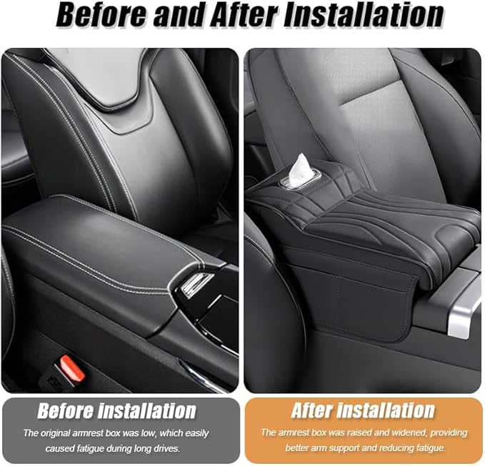 Car Armrest Cushion for Jeep Grand Cherokee L 2024 2023 2022, Car Middle Center Console Cover with Storage Bags and Tissue Box, Auto Interior Armrest Protector Pad,A Black