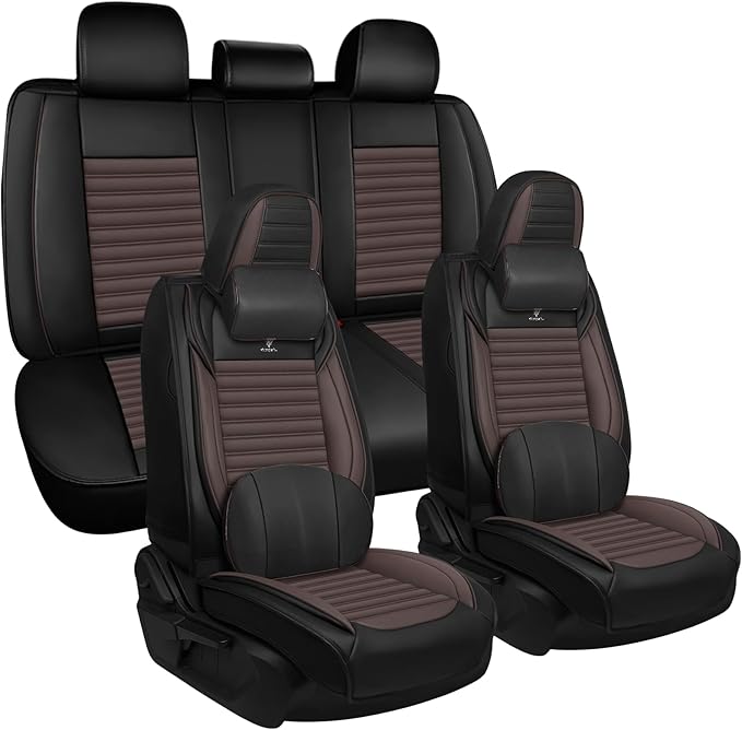 ARTIBY Seat Covers Full Set Custom Fit for Mitsubishi Outlander 2004-2025, Deluxe Waterproof Car Seat Cover, Breathable and Comfortable Leather Cushion Cover, Auto Interior Accessories (Black Brown)