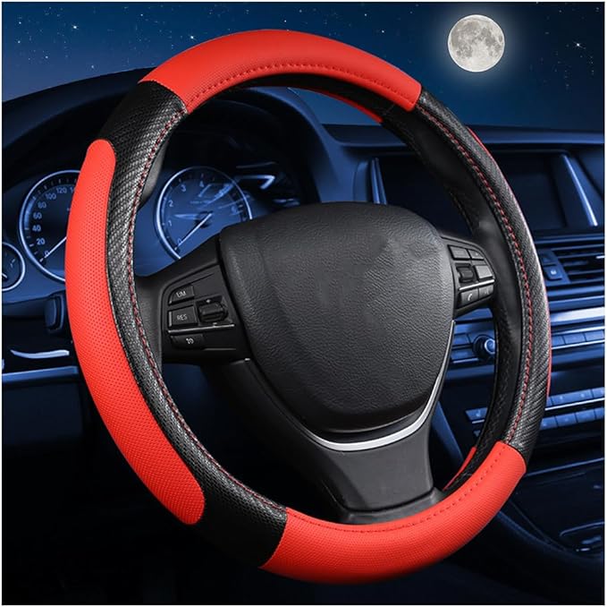 zipelo Elastic Stretch Steering Wheel Cover, Microfiber Breathable Ice Silk, Universal 15 Inch Anti-Slip Car Steering Wheel Protector, Warm in Winter and Cool in Summer for Women (Style1-Red)