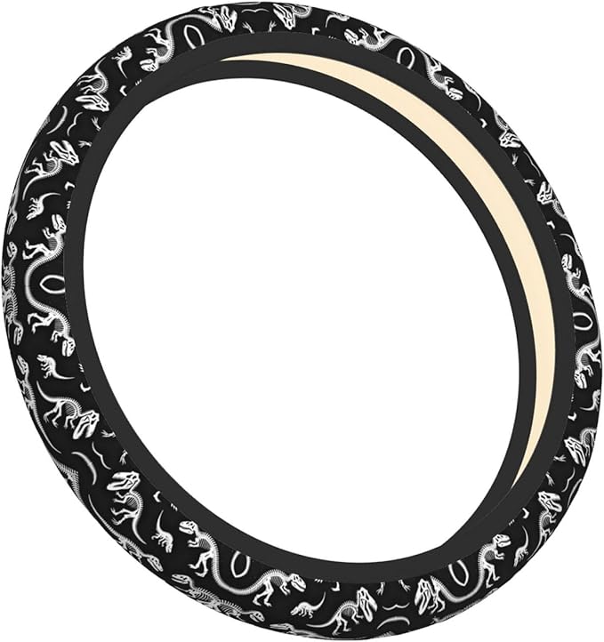 Dark-Dinosaur Skeletons Universal Fit Steering Wheel Cover for Car, Truck, and SUV, Durable Steering Wheel Protection