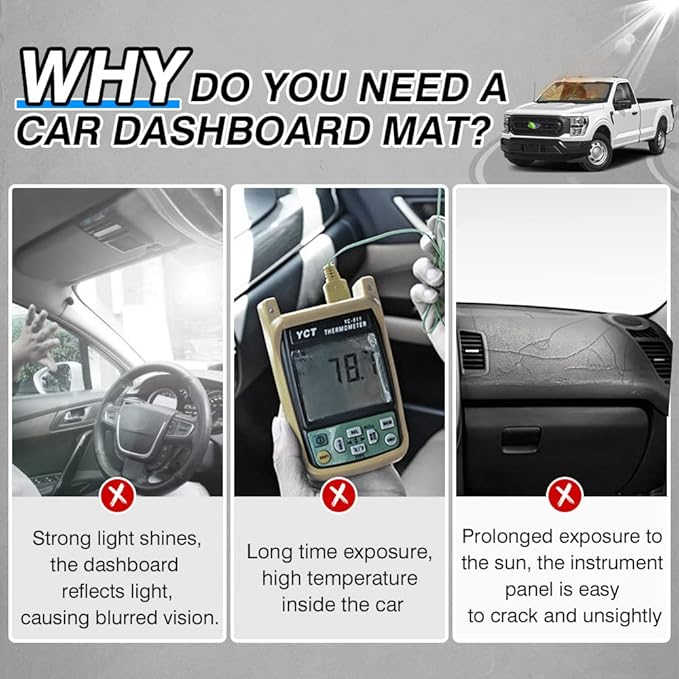 CARTIST Dashboard Cover Fis for Ford F-150 2021 2022-2025 2026, Dashboard Cover for F150 Accessories, Dash Mat Anti-Slip Silicone Back