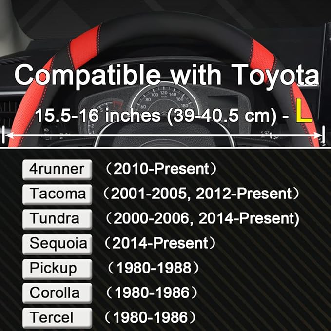 West Llama Customized Auto Car Steering Wheel Cover for Toyota Tacoma,4Runner,Tundra,Sequoia,15.5-16 inch (Black+Red-Large Size)