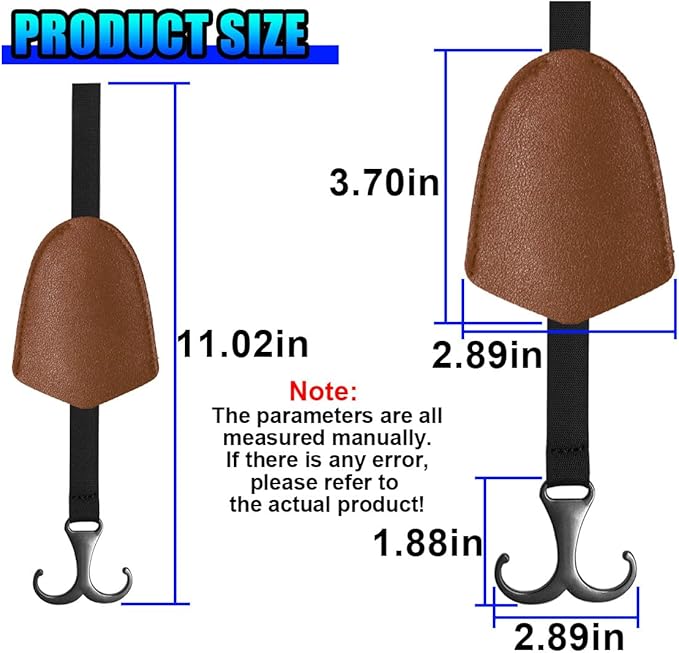 2PCS Car Seat Hooks for Headrest, Leather Car Seat Back Storage Hanger with Double Hooks, Universal Hidden Auto Organization Accessories for Purses, Bags, Umbrellas, Handbags (Brown)
