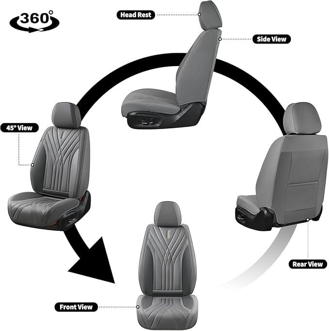 FLORICH Front Automotive Seat Covers, 2 Pcs Leather Seat Covers, Breathable Car Seat Covers, Waterproof Seat Cover, Gary Car Seat Cushion, Car Seat Protector Vehicle for Cars Sedan SUV Truck