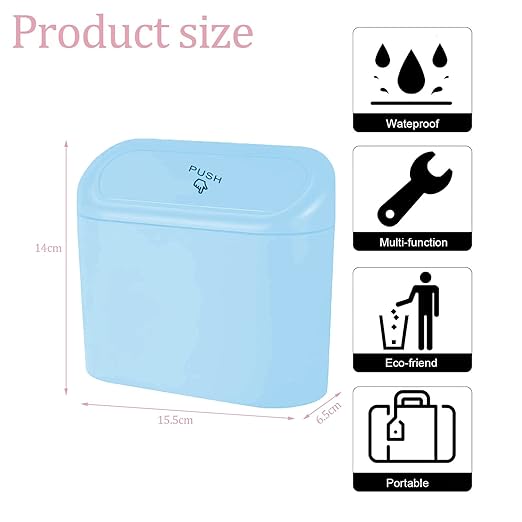Car Trash Can, Mini Car Bin with Lid 2 Trash Bag Blue, Cute Car Accessories for Storage and Organization，Small Trash Can for car，Bedroom and Office
