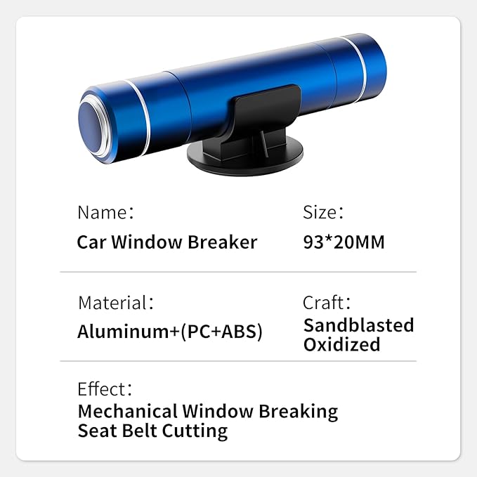 HHXS Car Window Breaker Seatbelt Cutter Tool, Safe Hammer Glass Breaker Under Water Safety Hammer Emergency Escape Glass Breaker Life Hammer for Car (Blue)