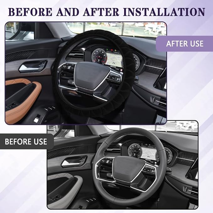 Car Steering Wheel Cover, Universal Anti-Slip Auto Steering Wheel, Fluffy Steering Wheel Cover, Soft Plush Auto Interior Accessories Fit Vehicles, Sedans, SUVs, Vans, Trucks