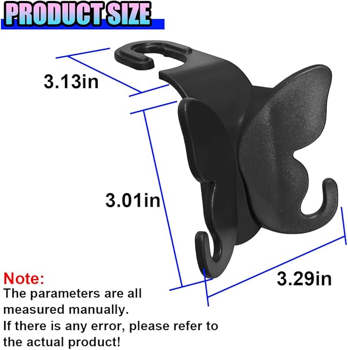 2PCS Cute Butterfly Car Seat Headrest Hook, Multifunctional Auto Interior Bag Organizer Holder, Car Back Seat Hanging Storage Double Hooks for Purse, Bag, Coat, Umbrella(Black)
