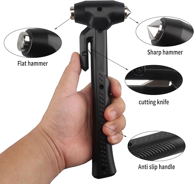 Wetado Car Safety Hammer Set, Seat Belt Cutter and Window Hammer Tool, Emergency Escape Tool Car Escape Tool 2-in-1 Seatbelt Cutter and Window Breaker, Glass Breaker Car Accessories Black