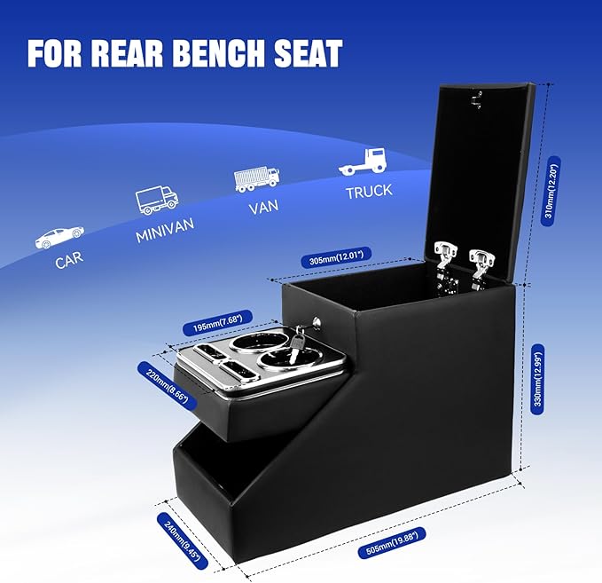Center Console Organizer Between Seat for Truck Minivans, SUVs, Middle Van Console Floor Console Storage Box with Locking Car Armrest Storage Box