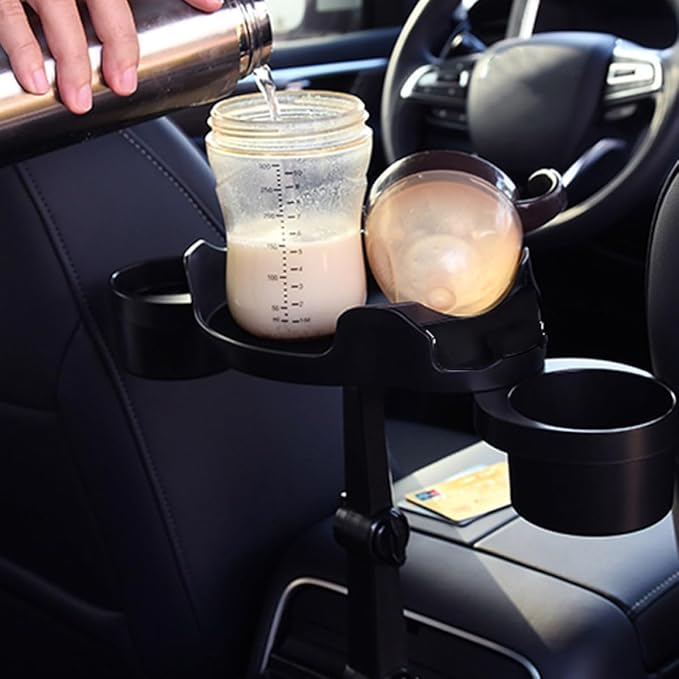 Car Cup Holder Expander with Rotatable Tray, Multi-Functional Car Food Tray and Drink Holder for Vehicle Interior Accessories, Compatible with Standard Cup Sizes, Swivel Design for