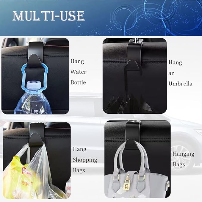 Car Seat Headrest Hook 4 Pack Hanger,Car Hook for Purse and Bag,Universal Vehicle Storage Organizer(Light Blue,4Pack)