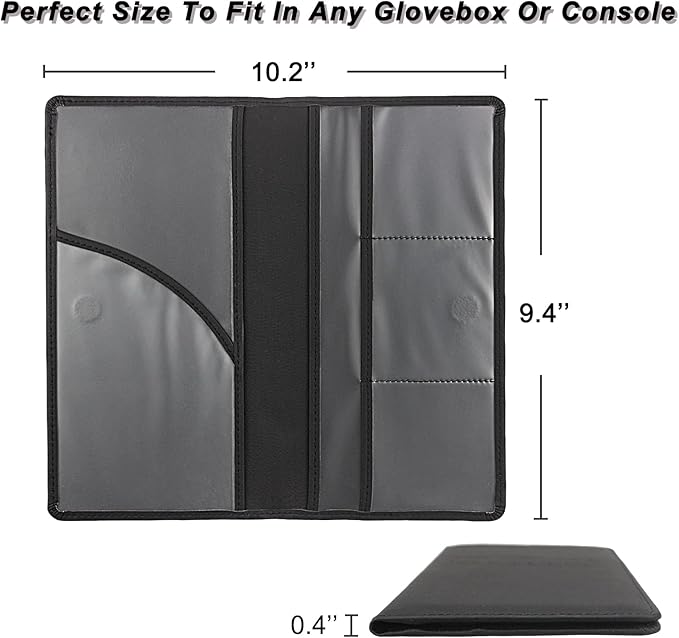 Car Registration and Insurance Holder, Premium Leather Insurance and Registration Holder,vehicle Glove Box Car Organizer, with Magnetic Shut for Cards, Driver License (Black)
