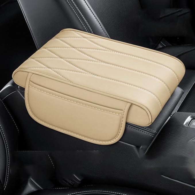 Car Center Console Cover for Acura MDX Type S 2021-2025, Leather Armrest Pad Comfortable Waterproof Arm Rest Box Cushion Protector with Storage Bag, D/Beige