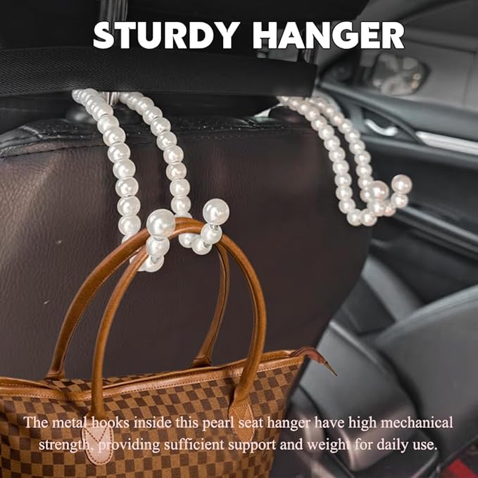 4PCS Elegant Pearl Car Seat Headrest Hook, Purse Hook for Car, Multi-Functional Automotive Rear Seat Hangers, Auto Interior Accessories Cute Vehicle Backseat Storage Hanger for Women Girls