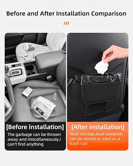 Car Leather Trash Can for Seat Back, Hanging Garbage Bin, Waterproof Foldable Stroage Organizer for Car, Multipurpose Interior Accessories for SUV Truck RV Camping (White Chair Back Clip)