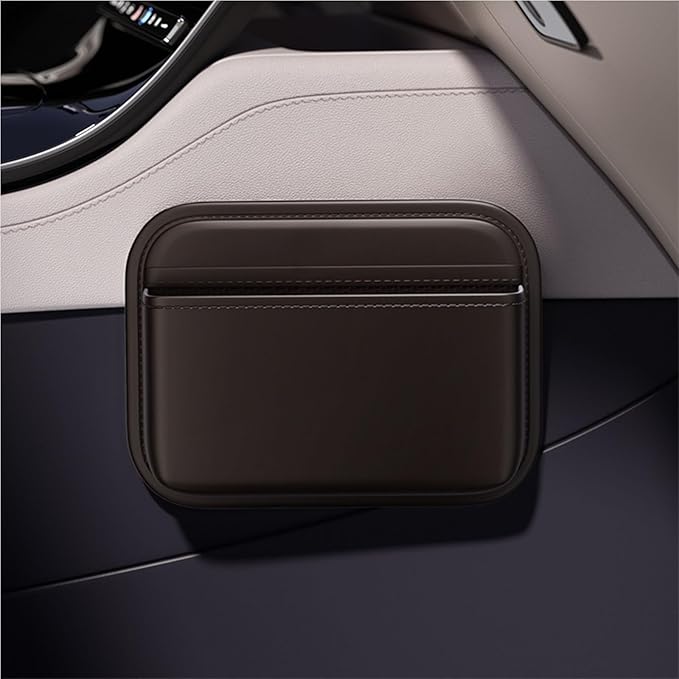 ZQLYCSK Driver's Car Storage Bag, Small Car Side Pocket Organizer for Car Seats, Doors and Consoles, PU Leather (Brown)