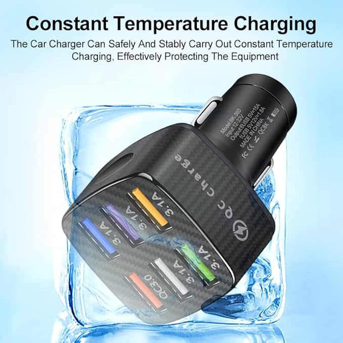 6 in 1 Super Fast Charging USB Car Charger Adapter for iPhone 16 15 14 13 12 11 Samsung & Android, QC3.0 Multi Port Cigarette Lighter USB Charge for Phone