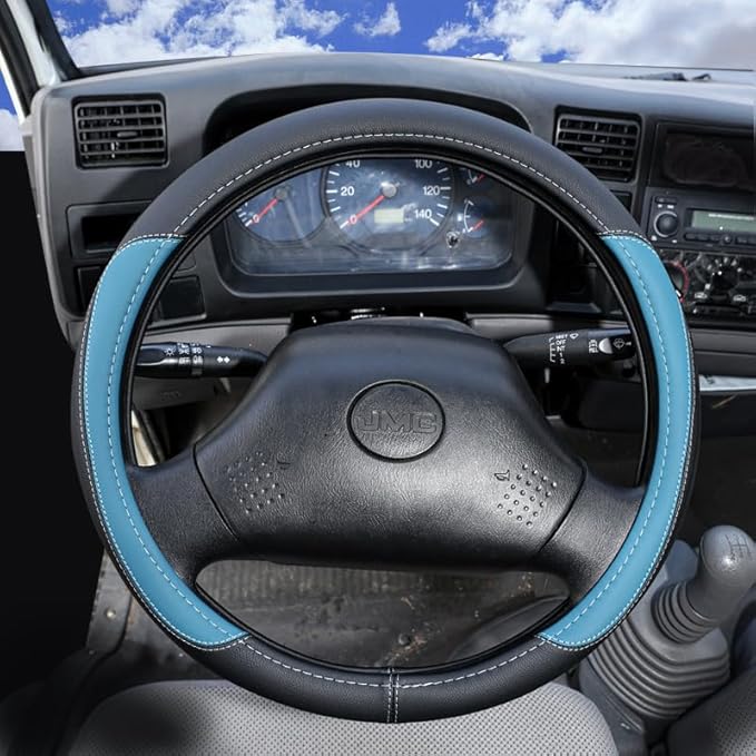 Product Truck Steering Wheel Cover PU Leather Anti Slip Anti Rub Four Season Universal 16 17 18 19inch (Black Blue, 16inch)