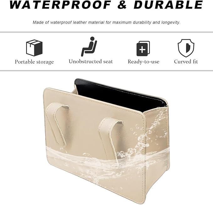 Car Trash Can, Leather Mini Dustbin Auto Storage Container with One Roll Trash Bag, Waterproof Foldable Garbage Organizer Interior Hanging Bag for Most Vehicles, Car Accessories (Beige)