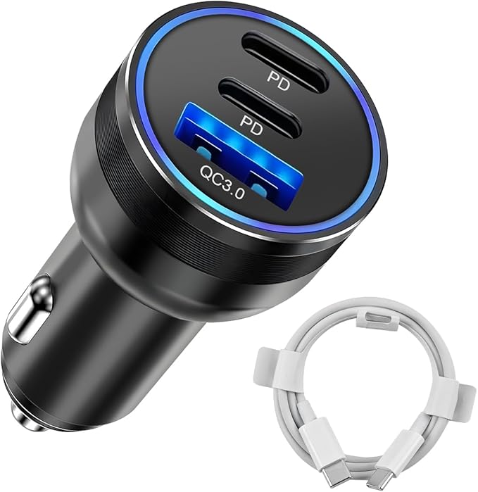 USB C Car Charger, Fast Charging 3 Port Dual PD & USB A Vehicle Power Adapter, PD3.0 QC3.0 Automotive Cigarette Lighter Charger Cable Accessories, Universal for SUV, Sedan, Truck