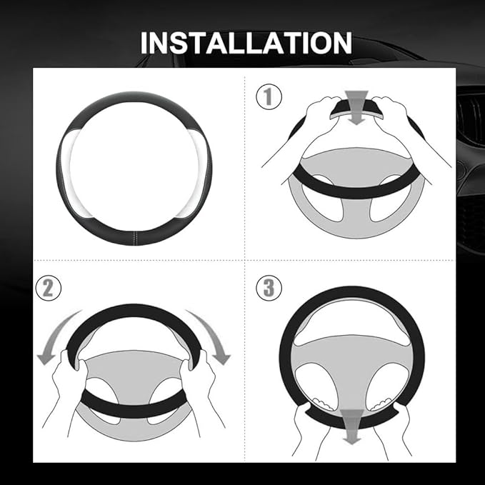 Car Steering Wheel Cover,Microfiber Leather Steering Wheel Cover Universal 14.5-15 inch, Anti-Slip Breathable Auto Wheel Cover Protector for Men Women (Black&White)