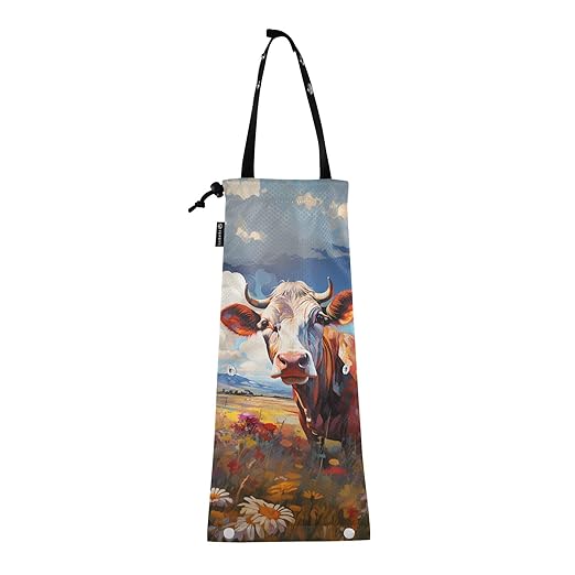 ALAZA Hanging Car Trash Bags Garbage Bag Trash Can for Back Seat Small Cow Cattle 2 Washable Storage Bag Retractable 2 Pack