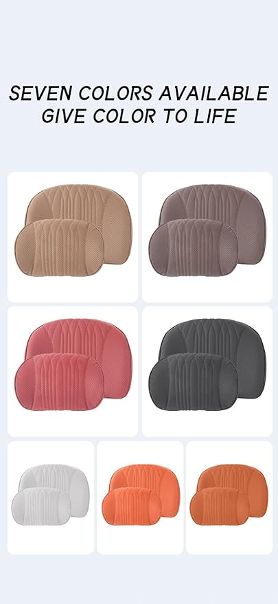 New Ergonomic Car Seat Headrest & Lumbar Cushion Skin-Friendly and Breathable for All Seasons Memory Foam Cover Durable Car Accessories Black