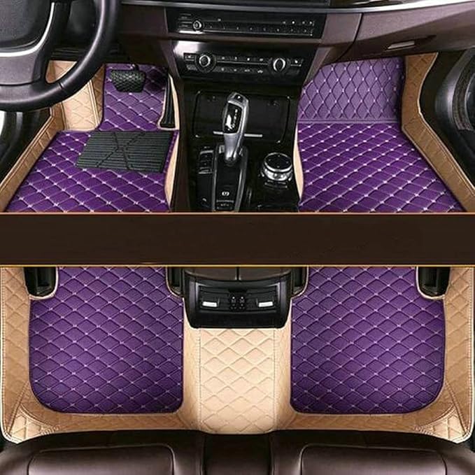 Custom Making Car Floor Mats Compatible with Audi BMW Mercedes-Benz Toyota Lexus Honda Infiniti Nissan Hyundai Kia All Models 2005-2026 (Beige and Purple)