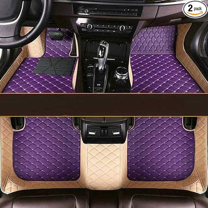 Custom Making Car Floor Mats Compatible with Audi BMW Mercedes-Benz Toyota Lexus Honda Infiniti Nissan Hyundai Kia All Models 2005-2026 (Beige and Purple)