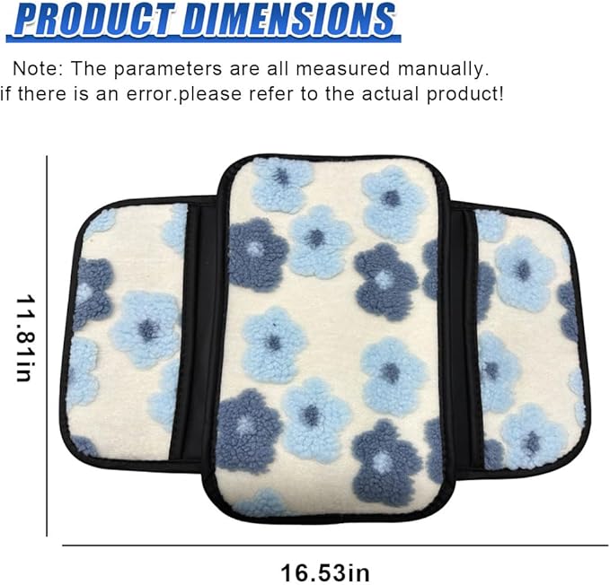 Car Center Console Cover, Soft Fluffy Car Armrest Seat Box Cushion Pad with 2 Storage Bags, Universal Vehicle Interior Protector Accessories for Most Sedans, SUVs, Trucks (Blue)