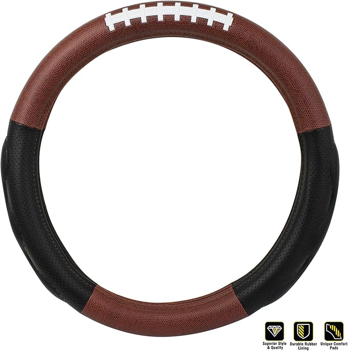 GG Grand General 54011 18 inches Deluxe Plus Steering Wheel Cover Amber Football with Black Comfort Pad