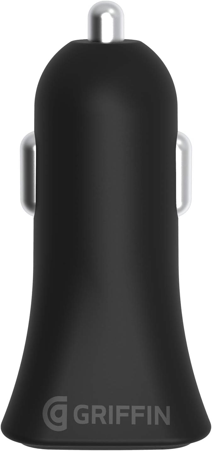 Griffin PowerJolt Dual Universal USB-A 12W Car Charger, Compact Car Charger with Dual USB-A Output Ports, Black (GP-108-BLK)