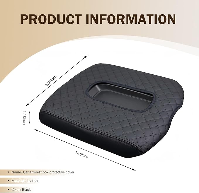 Car Center Console Cover, Leather Embroidery Car Armrest Cover Cushion, Original Size Jump Seat Console Armrest Cover with Straps, Armrest Protector for 2019-2024 Chevy Silverado (Black)