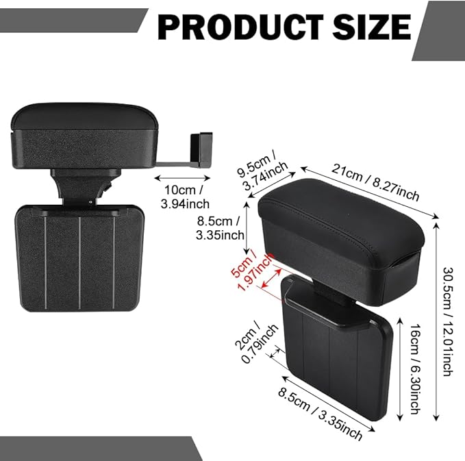 Car Armrest Storage Box, Car Seat Gap Filler Organizer, Car Center Console Arm Rest Extender Cushion with Cup Holder, Forearm Wrist Support Pad Adjustable Lift Elbow Tray (Black (Black line))