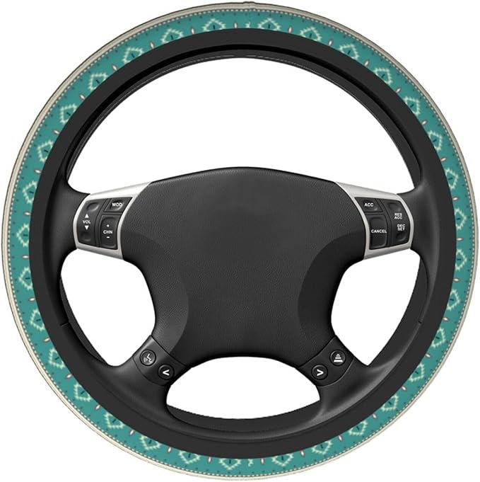 Rustic Western Aztec Steering Wheel Cover for Women Men with 2 Pcs Car Coasters, 15 Inches Neoprene Anti-Slip Cute Universal Car Accessories Protective Cover for Vehicle