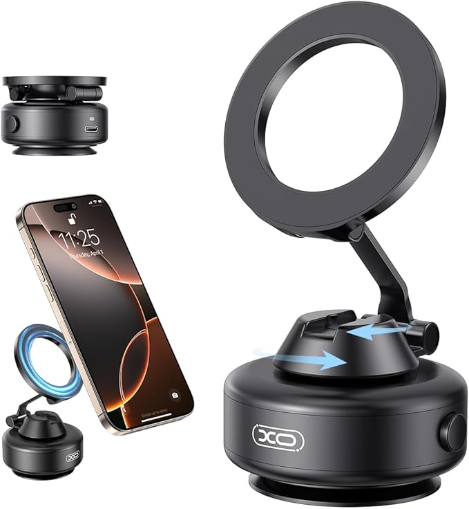 Electric Magnetic Car Phone Holder, 360 Rotation Vacuum Suction Cellphone Mount Foldable Car Mount Stand for iPhone12-16,Mirror/Glass/Screen/Smooth Surface (Not Charge Phone)